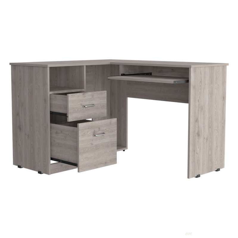 2-Drawer 1-Shelf L-Shaped Computer Desk(Desk), Light Oak