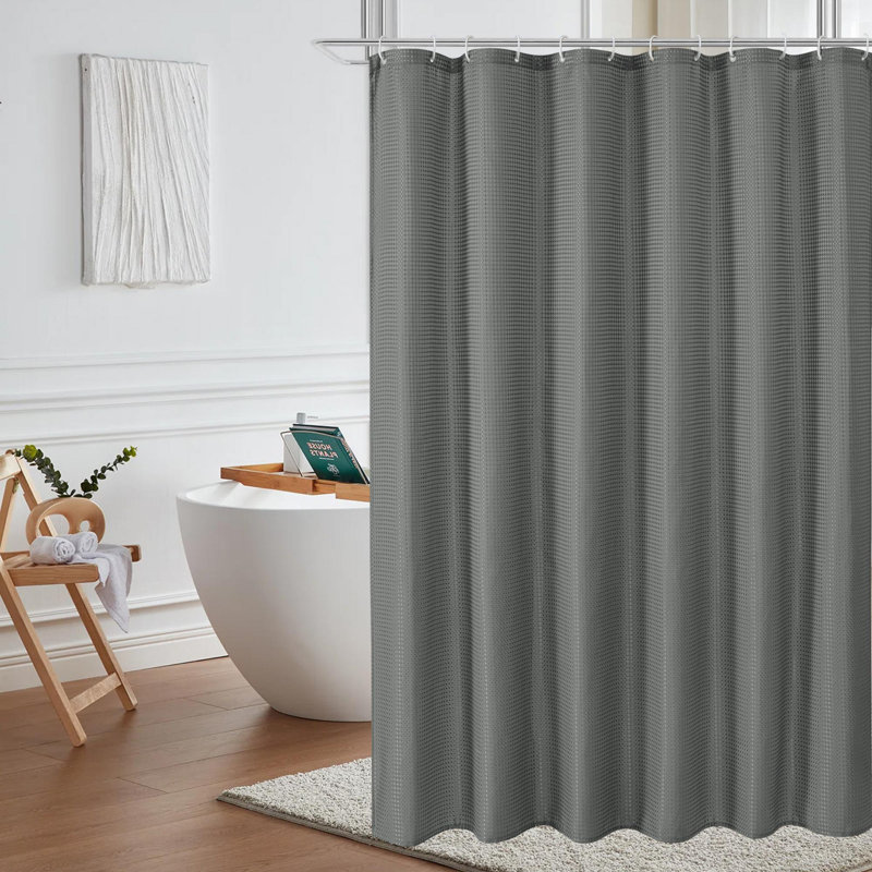 Rideau de douche Waffle Weave pour salle de bain, rideau de bain en polyester lesté 120 g / m², Gris