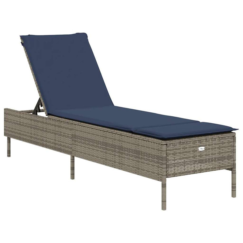  Patio Sun Lounger Gray PE Rattan Standard Height-Adjustable, Gray, Navy Blue