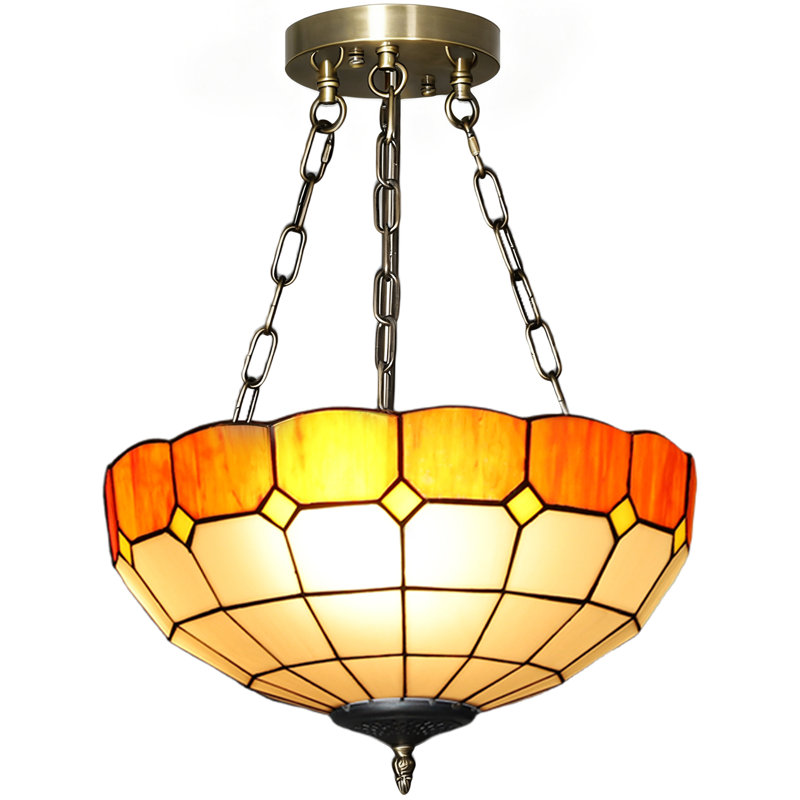 Tiffany Glass Flush Mount, White/Orange