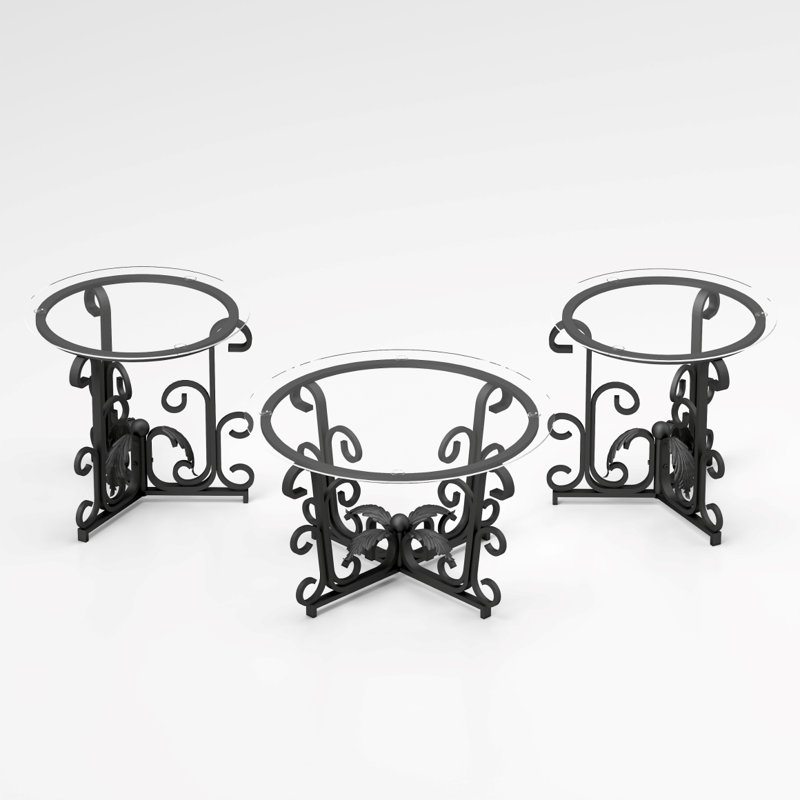Ensemble de 3 tables basses en verre trempé, table d'appoint ronde et robuste