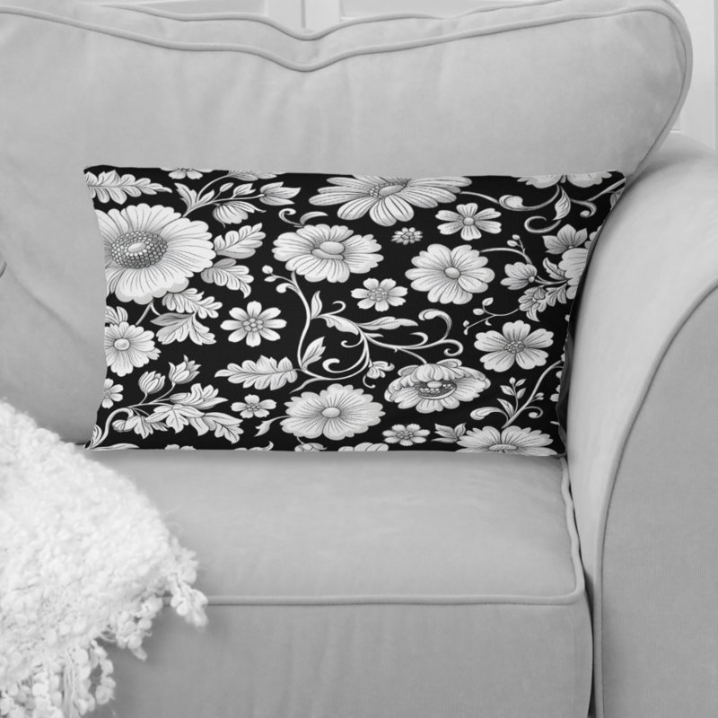 Coussin lombaire transitionnel noir et blanc Blooms I