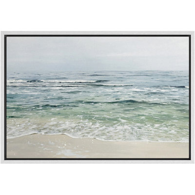 Serene Coastal Waves on Sandy Beach - Pictures Extra Large Framed Canvas Print Wall Art
