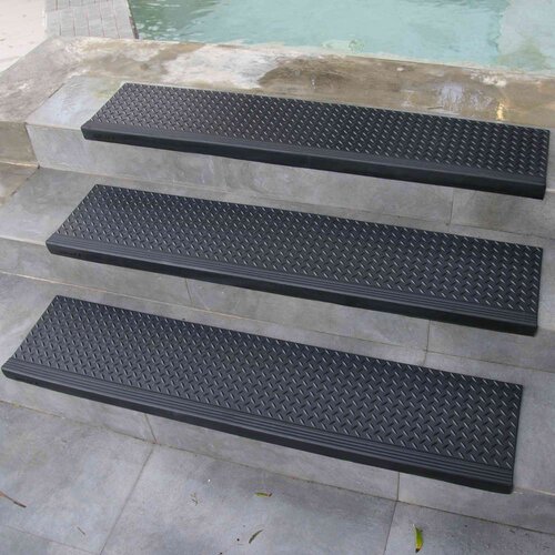 Symple Stuff Jamarcus Diamond-Plate Commercial Black Stair Tread | Wayfair