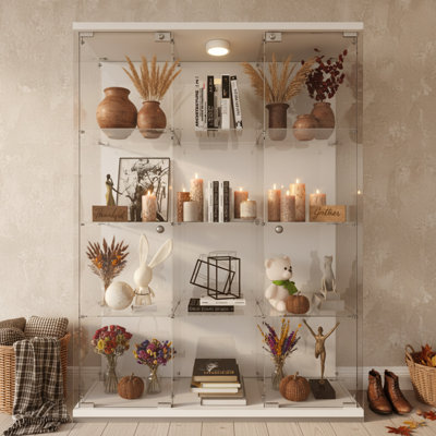 Annoeska 4-Shelf Curio Cabinet with LED Light, 3 Columns Tempered Glass Display Cabinet by Latitude Run