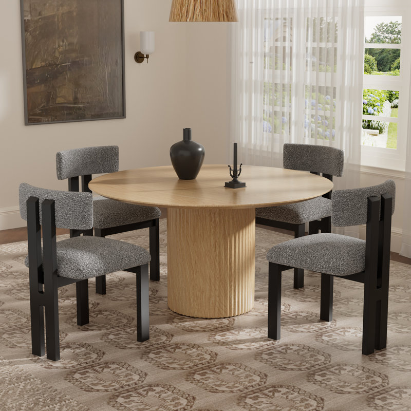 Ensemble de salle à manger à piédestal rond avec chaise rembourrée, Noir
