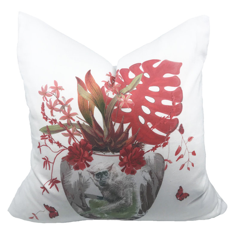 Monkey Jungle Square Pillow Cover & Insert, Red