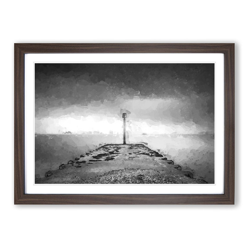 Sea View from Weymouth Dorset in Abstract - Picture Frame Graphic Art Print, 50cm H x 76cm W x 2cm D, Walnut
