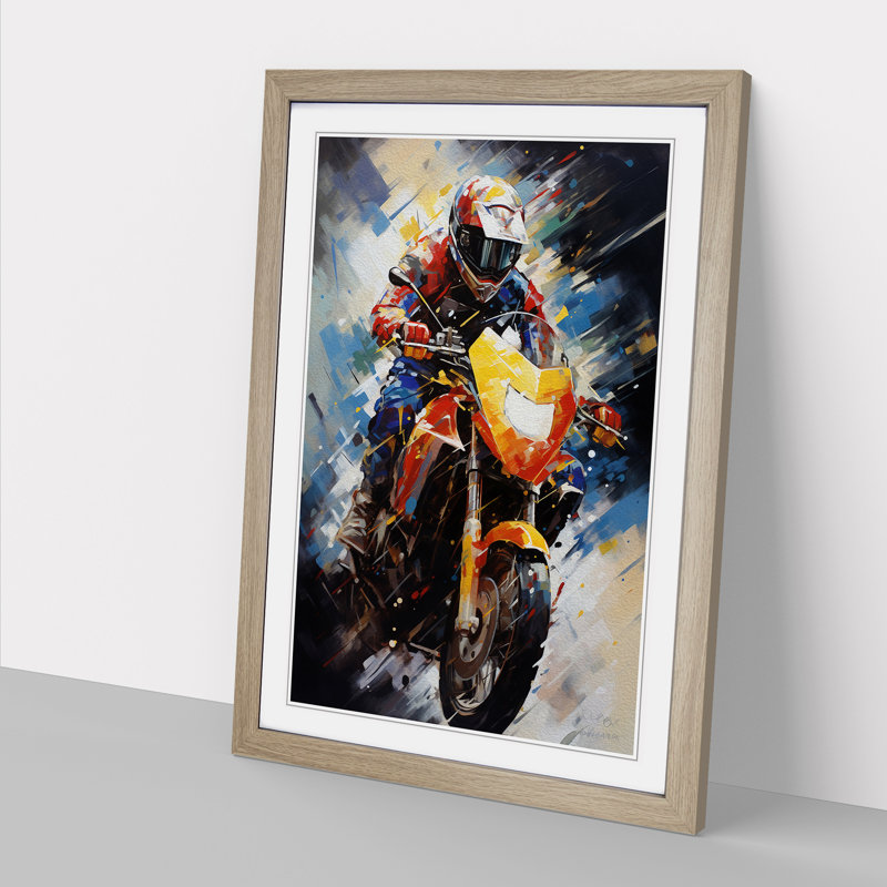 XYZ-FRM-V1223-4568 Motorbike Abstract - Single Picture Frame Print on Wood, 34cm H x 25cm W x 2cm D, Oak 