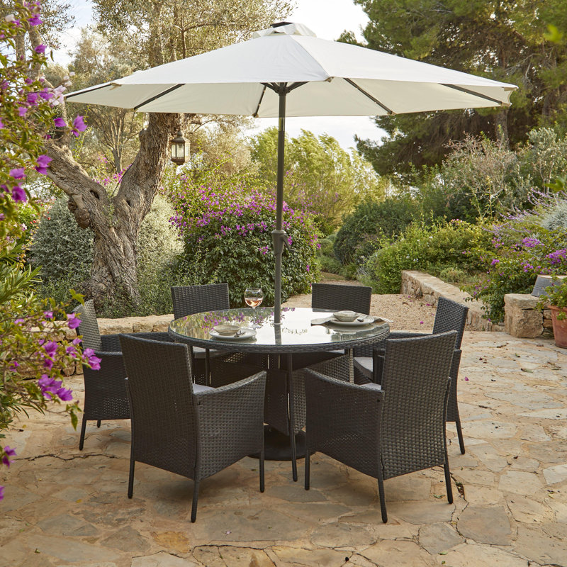 Dubose 6 - Person 130 Long, Black + Premium 2.7m Round Parasol, Cream