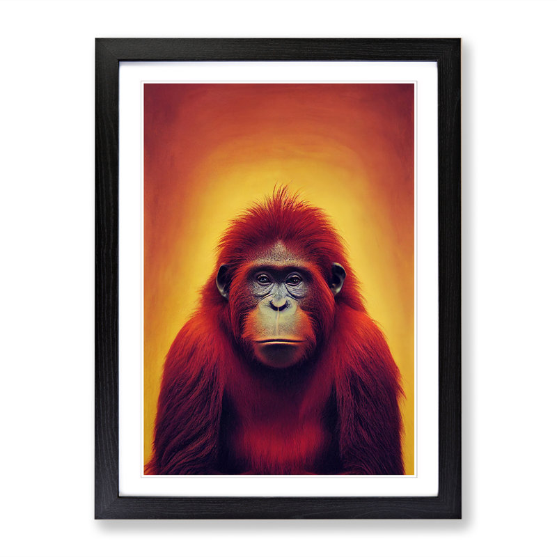 Orangutan Sunset Painting - Picture Frame Print, Black, 34cm H x 25cm W x 2cm D