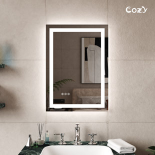 LED Bathroom Mirror with Front & Back LED Lighted Anti-Fog Tempered Glass Vanity Mirror, 3 Colors Temperature & Dimmable Light