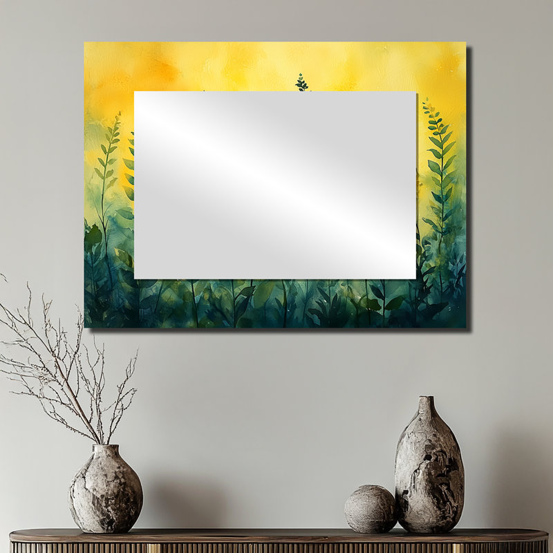 Golden Glow Of Ferns Tranquility On The Plains I - Modern Mirror For Wall Art Decor, 24" x 32"