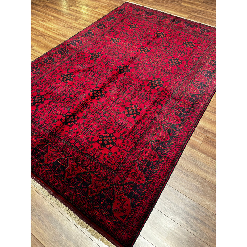 Tapis en laine et coton rouge noué à la main Original