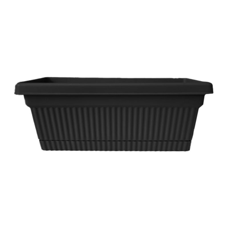 Vaneka 18-in Width Plastic Fluted Window Box Planter With Saucer Tray, Black