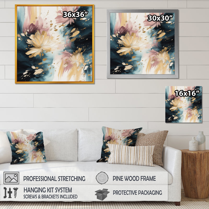 «Robutti Pink and Beige Blooming Abstractions II», reproduction sur toile, H 16 po x l 16 po x P 1 po, Cadre photo noir