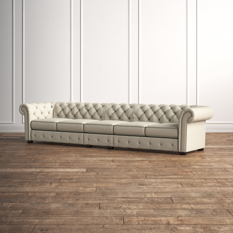 Canapé Chesterfield à accoudoirs roulés en lin 141,2 po Huskins, Lin beige chiné