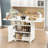 Folding Dining Table With 6 Wheels, Storage Rack,cabinet And Marble Texture