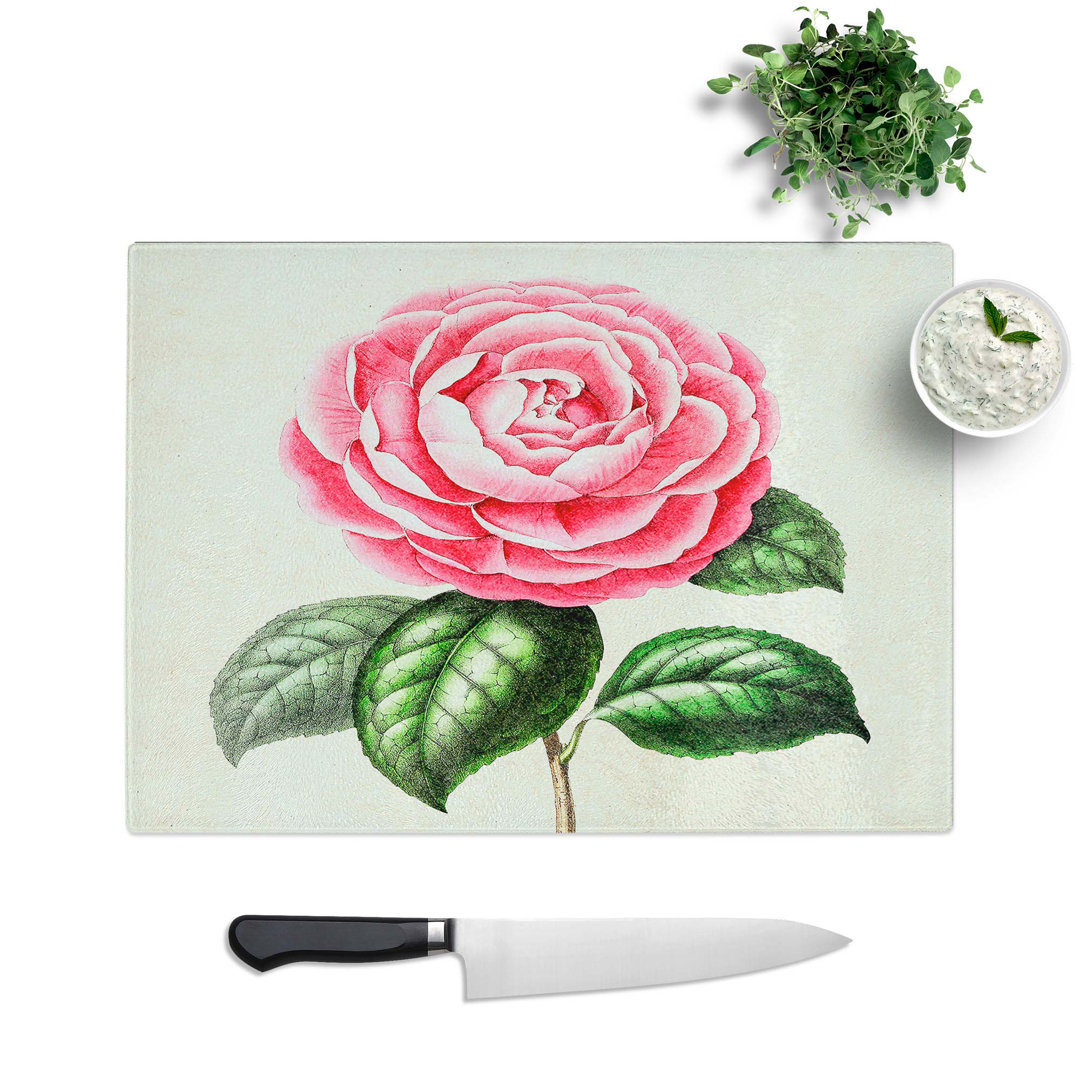 Glass Illustration of A Pink Garden Rose Chopping Board