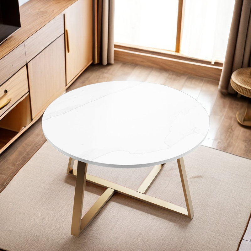Table basse Fiza, Plateau blanc / base or