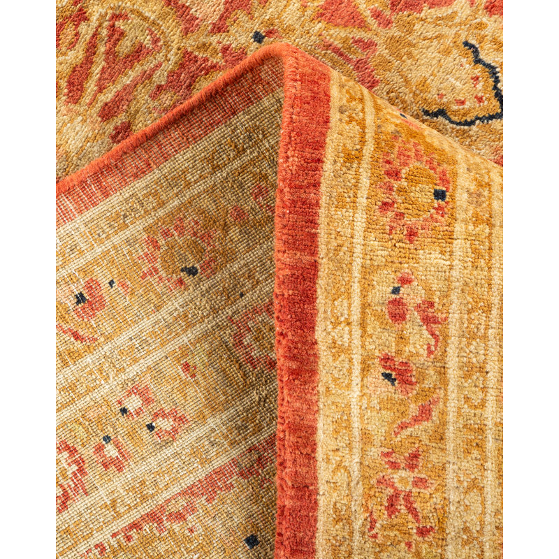 Tapis unique noué à la main Wolverton - orange, 6 pi 1 po x 9 pi 4 po