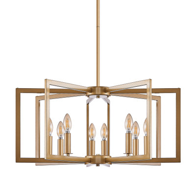 27" Modern Gold 8-Light Chandelier, Industrial Geometric Pendant Light Fixture For Living Room