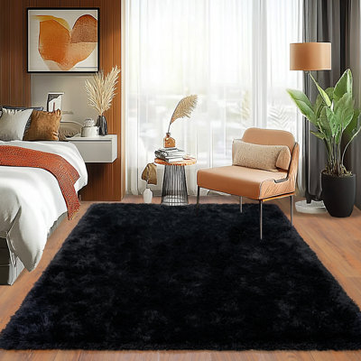 Solid Rug Soft Fluffy Black Indoor Area Rug for Living Room Bedroom Nursery Kids Room
