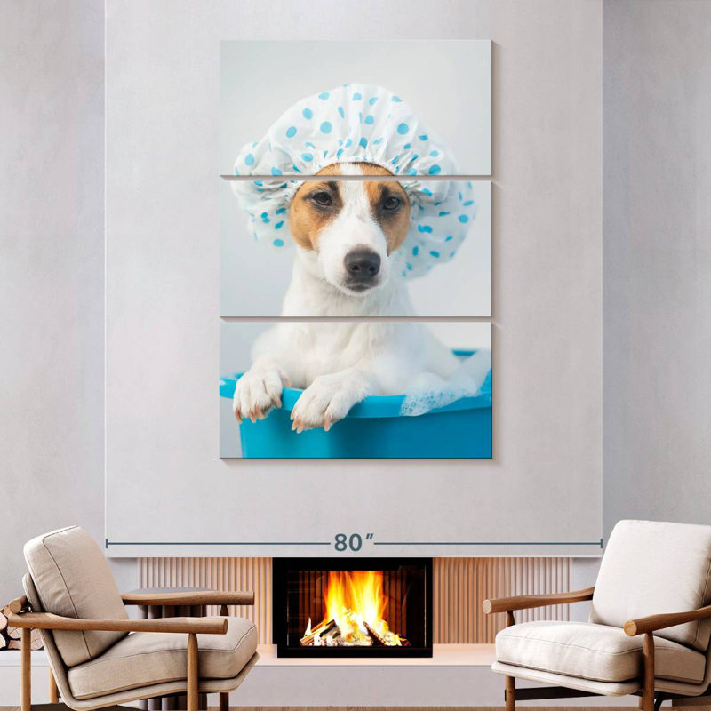 Ketti Terrier In Blue Bath, 74" H x 48" W