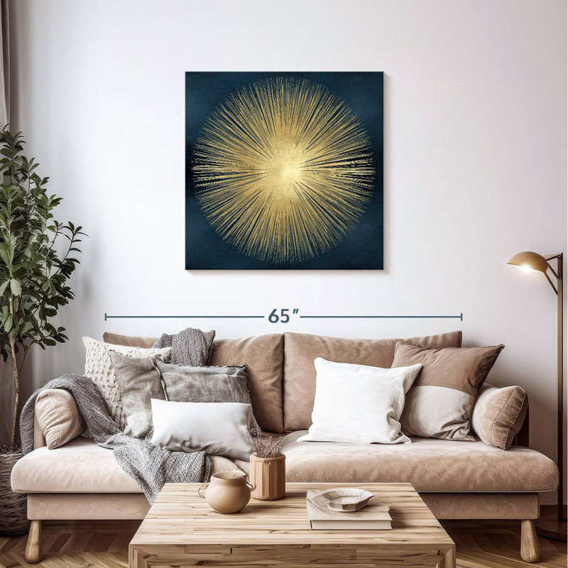 Soleil levant doré sur bleu I, H 36 po x l 36 po