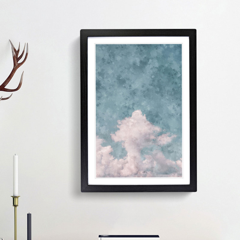 White Clouds Reaching Upwards - Picture Frame Painting Print, Black Framed, 63cm H x 45cm W x 2cm D