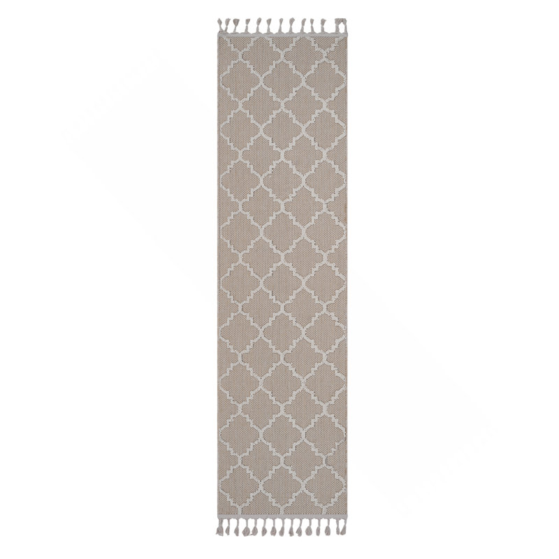 Collection Ivory /Trellis Indoor/Outdoor Area Rug, Runner 2'2" x 8'