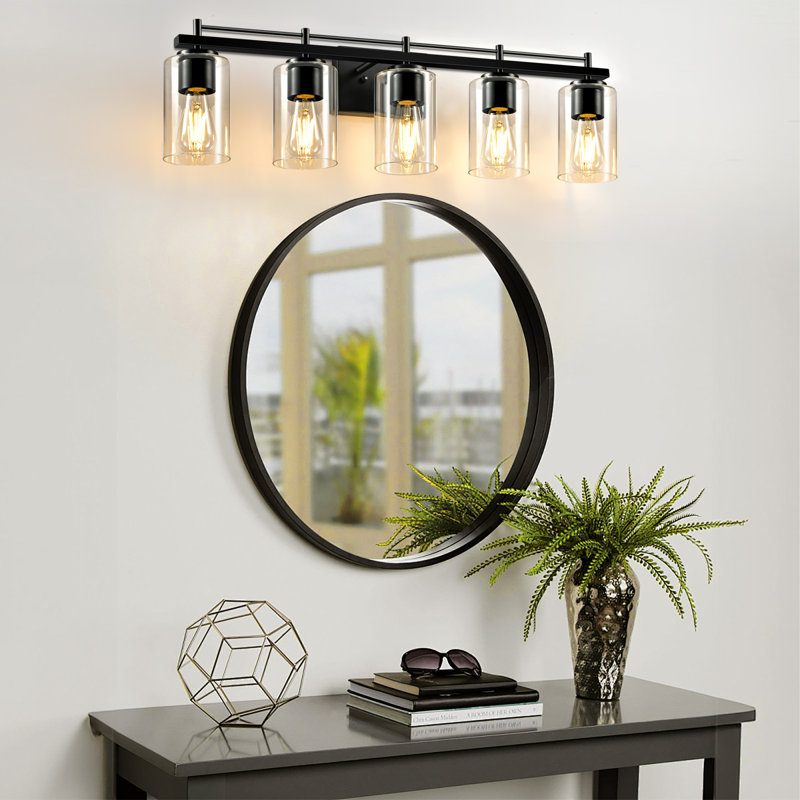 Luminaires de salle de bain: lampe de salle de bain 5 lumières sur miroir avec abat-jour en verre transparent, lampe murale pour miroir