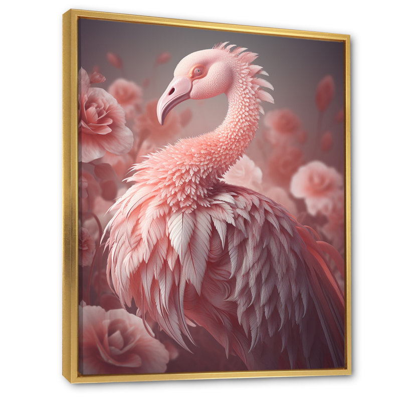 «Pink Flamino», photographie sur toile encadrée, H 32 po x l 16 po x P 1 po, Cadre flottant doré