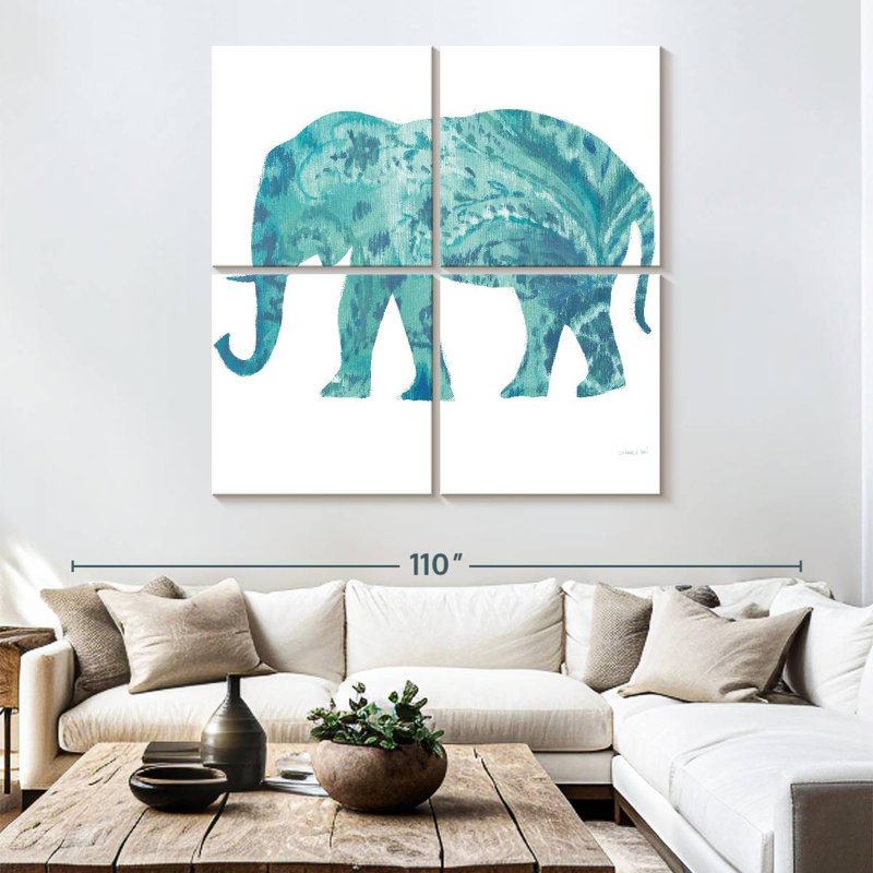 Brampt Boho Teal Elephant II, 74" H x 74" W