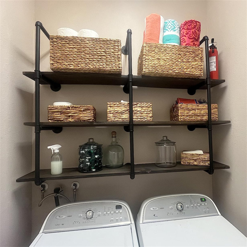 Allisan 3 Tier Farmhouse D.I.Y Iron Pipe Shelf Wall Mount Open Shelf (Wooden board not included)