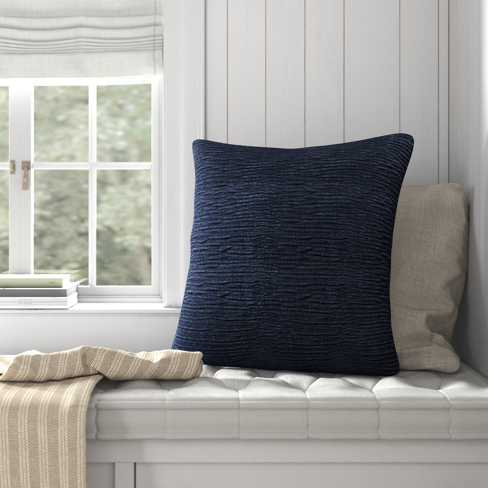 Edan Pillow Cover, Navy, Pillow Cover Only - No Insert, Square 22"
