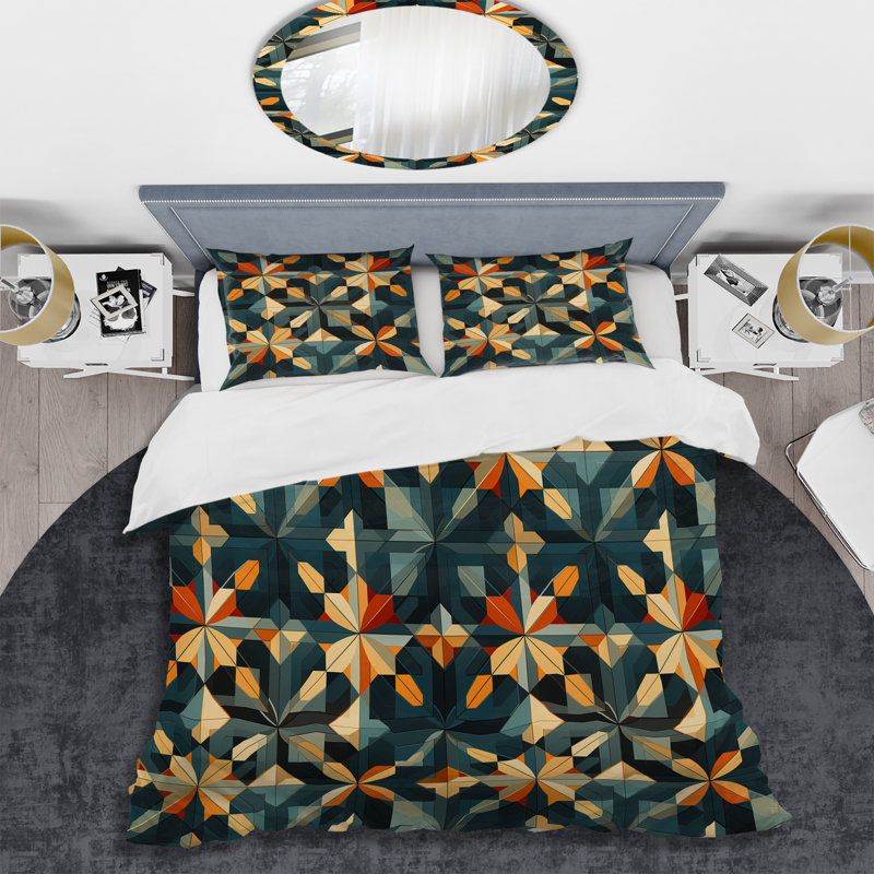 Classic Elegance Geometric Mosaic - Ensemble de housse de couette géométrique