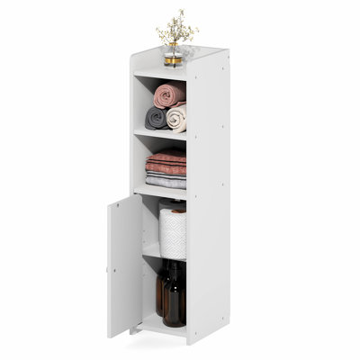 Furinno FULDA Bathroom Storage Cabinet, 5-Tier Bathroom Cabinet, Narrow Cabinet with Door and Adjustable Shelves, 32H, for Small Spaces, Bathroom, Living Room, Entryway, White
