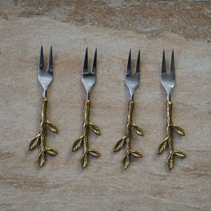 Ensemble de 4 fourchettes de désert dorées à feuilles dorées