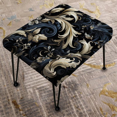 Damask Black And Grey Calligraphy Flourishes - Damask Rectangle Ottoman