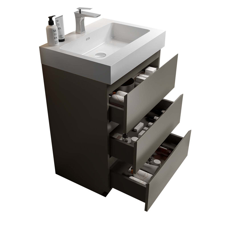 Meuble-lavabo autoportant avec grand lavabo et rangement, Tanné