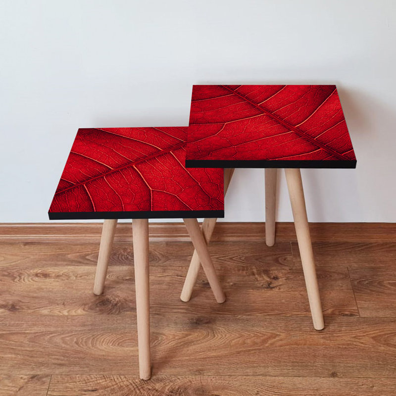 Modern Red Nesting Table Set (2 Pieces), 100% MDF with Beech Wood Legs, Larger Table: 13.8 x 18.5 x 13.8 inches | Smaller Table: 13.8 x 16.5 x 13.8 inches | Stylish & Functional for Living Room & Office Decor