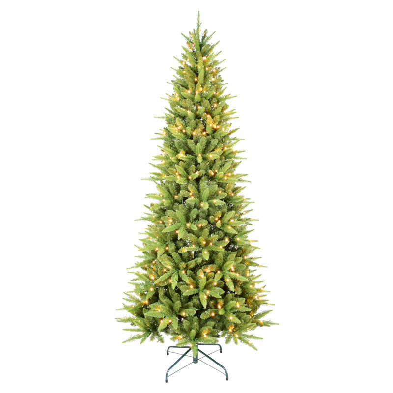 Arbre de Noël mince avec lumières à DEL blanc chaud, conception à charnières peu encombrante, installation facile, support en métal robuste - arbre à crayons réaliste pour les petits espaces