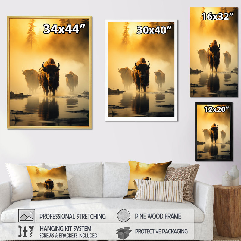 Décoration murale jaune et noir Buffalo Ethereal - animaux, Cadre simple noir, H 40 po x l 30 po x P 1,5 po