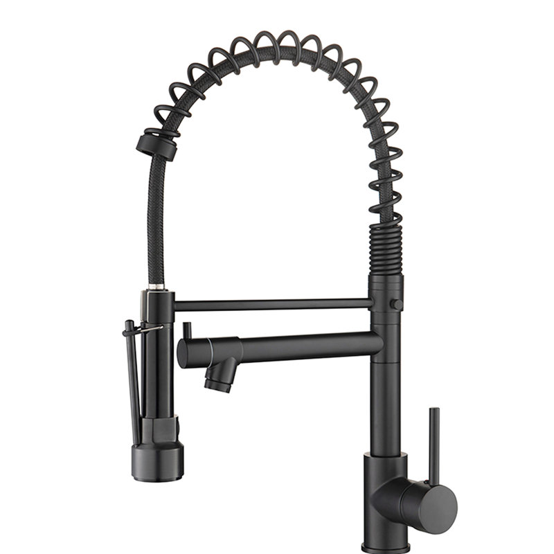 Robinet de cuisine noir mat avec robinet rétractable, fonctionnement à une poignée, matériau, surface, débit d'eau personnalisable, conception facile à installer, corps en laiton, empreinte digitale, réglable