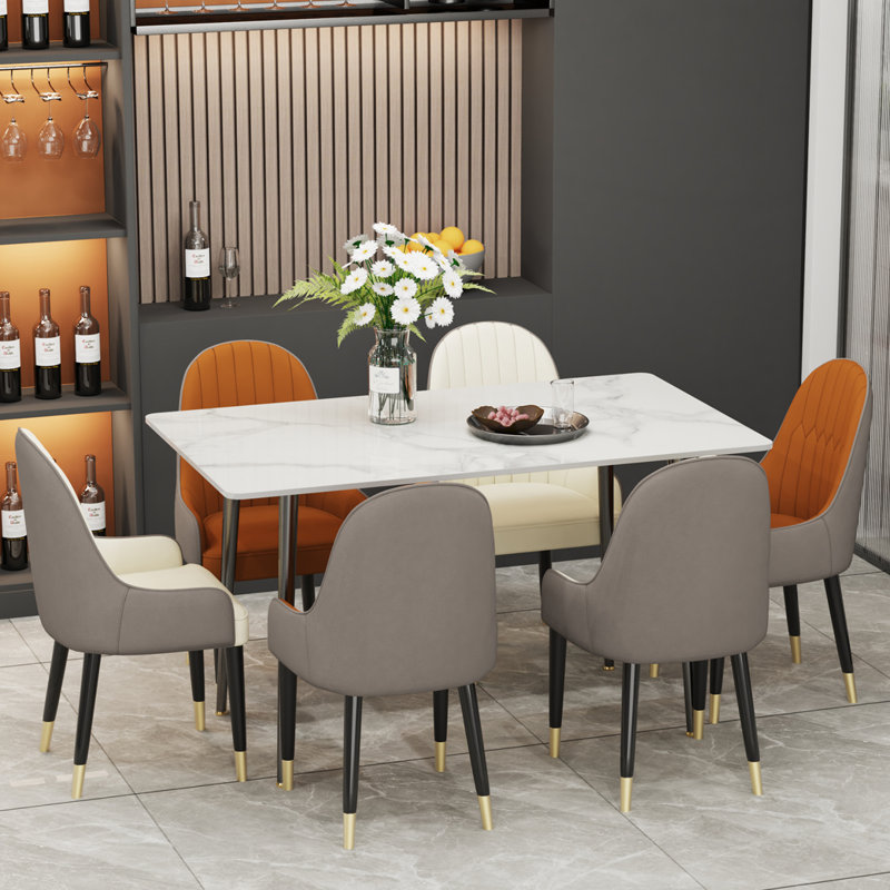 Funke Stone Top Metal Base Dining Table, Snow White