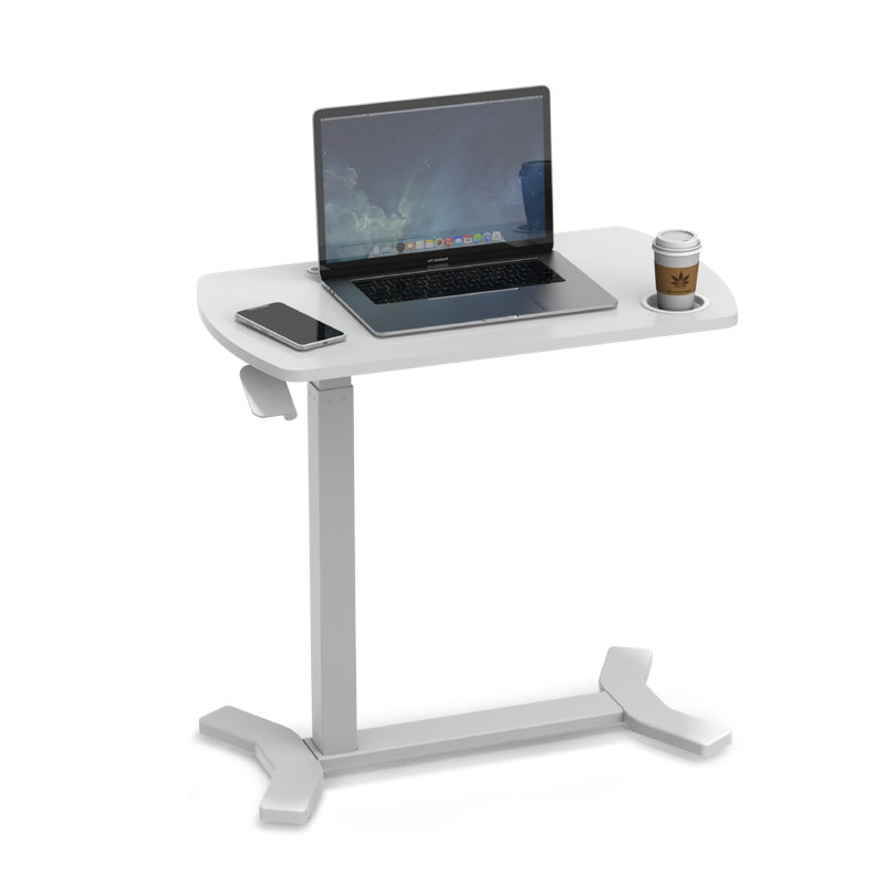 Bureau mobile à hauteur ajustable avec roulettes cachées, Blanc