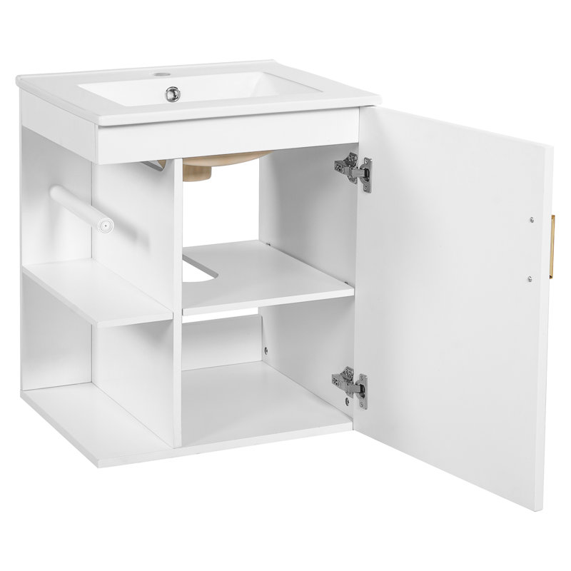 Meuble-lavabo mural avec lavabo, armoire de 50 cm, porte à fermeture douce, porte-papier hygiénique, meuble-lavabo imperméable en bois massif et matériaux composites.