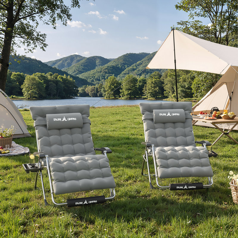 XXL Folding Zero Gravity Chair Patio Reclining Lounge Chair with Thick Cushions（Set of 2）, Gray