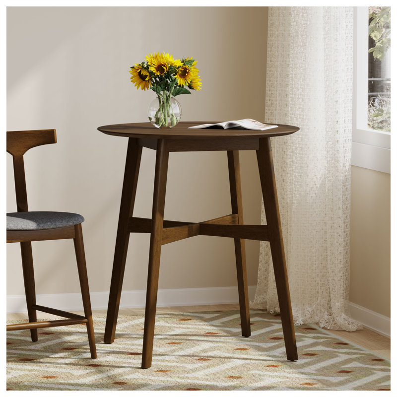 Table de salle à manger ronde en bois à hauteur de comptoir au fini noyer, 35,4 po de diamètre, base en bois d'hévéa et en panneau de fibres à densité moyenne